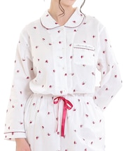 コットンダブルガーゼいちごシャツパジャマ 上下セット ルームウェア 部屋着 綿100％ お肌に優しい やわらか 着心地がいい いちご柄 上品 大人可愛い かわいい おしゃれ