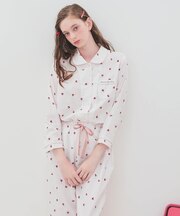 コットンダブルガーゼいちごシャツパジャマ 上下セット ルームウェア 部屋着 綿100％ お肌に優しい やわらか 着心地がいい いちご柄 上品 大人可愛い かわいい おしゃれ