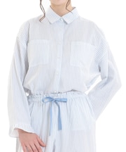 コットンダブルガーゼストライプシャツパジャマ 上下セット ルームウェア 部屋着 綿100％ お肌に優しい やわらか 着心地がいい エレガント きれいめ パールボタン 上品 大人可愛い かわいい おしゃれ