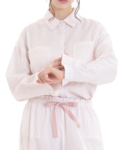 コットンダブルガーゼストライプシャツパジャマ 上下セット ルームウェア 部屋着 綿100％ お肌に優しい やわらか 着心地がいい エレガント きれいめ パールボタン 上品 大人可愛い かわいい おしゃれ