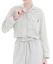 コットンダブルガーゼストライプテーラードパジャマ 上下セット ルームウェア 部屋着 綿100％ お肌に優しい やわらか 着心地がいい ベーシック 大人可愛い かわいい おしゃれ