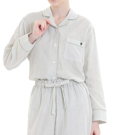 コットンダブルガーゼストライプテーラードパジャマ 上下セット ルームウェア 部屋着 綿100％ お肌に優しい やわらか 着心地がいい ベーシック 大人可愛い かわいい おしゃれ