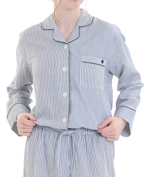 コットンダブルガーゼストライプテーラードパジャマ｜ナルエーの通販