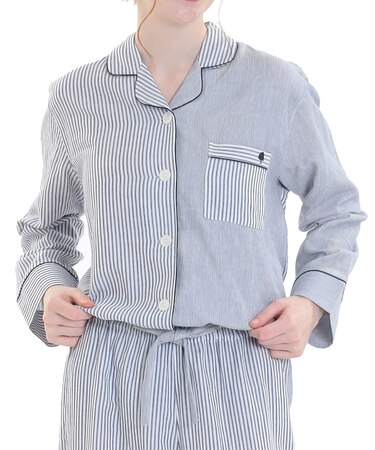 コットンダブルガーゼストライプテーラードパジャマ 上下セット ルームウェア 部屋着 綿100％ お肌に優しい やわらか 着心地がいい ベーシック 大人可愛い かわいい おしゃれ