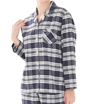 ビエラタータンチェックテーラードパジャマ 上下セット ルームウェア 部屋着 綿100％ 肌に優しい 起毛 あったか やわらか 着心地がいい チェック柄 ベーシック 大人可愛い