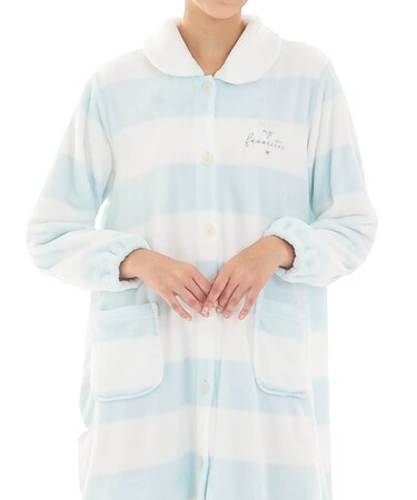 スノーパウダーボーダーワンピース ネグリジェ 羽織 ガウン ルームウェア 部屋着 もこもこ ふわもこ 厚手 あったか 着心地がいい ボーダー柄 大人可愛い かわいい