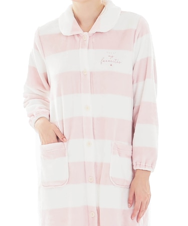 スノーパウダーボーダーワンピース ネグリジェ 羽織 ガウン ルームウェア 部屋着 もこもこ ふわもこ 厚手 あったか 着心地がいい ボーダー柄 大人可愛い かわいい