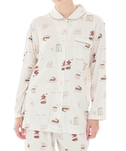 スムースコーヒーシャツパジャマ 上下セット ルームウェア 部屋着 綿100％ やわらか 着心地がいい 大人可愛い かわいい ほっこり