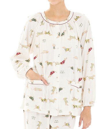 スムースダックスフンドパジャマ 上下セット ルームウェア 部屋着 綿100% やわらか 着心地がいい 犬 動物柄 大人可愛い かわいい