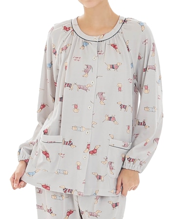 スムースダックスフンドパジャマ 上下セット ルームウェア 部屋着 綿100％ やわらか 着心地がいい 犬 動物柄 大人可愛い かわいい