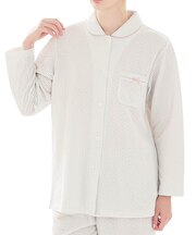 接結（綿入り）ストライプシャツパジャマ 上下セット ルームウェア 部屋着 綿混 あったか 着心地がいい ストライプ柄 大人可愛い かわいい さわやか リボン