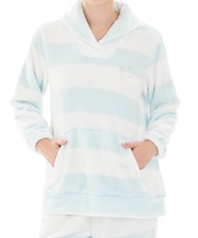 スノーパウダーボーダーショールカラーパジャマ 上下セット ルームウェア 部屋着 もこもこ ふわもこ 厚手 あったか 着心地がいい ボーダー柄 大人可愛い かわいい