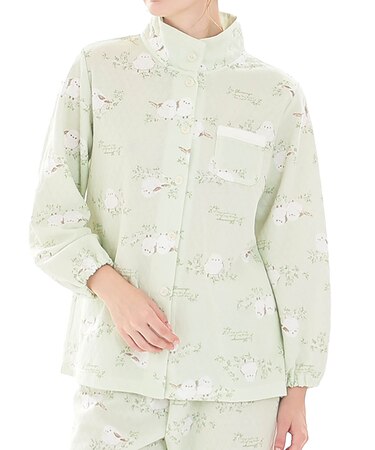 接結(綿入り)シマエナガスタンドカラーパジャマ 上下セット ルームウェア 部屋着 綿混 あったか 着心地がいい 動物柄 鳥 大人可愛い かわいい