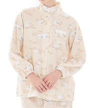 接結（綿入り）シマエナガスタンドカラーパジャマ 上下セット ルームウェア 部屋着 綿混 あったか 着心地がいい 動物柄 鳥 大人可愛い かわいい