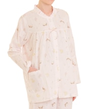 ダブルガーゼプティラパンフリルパジャマ 上下セット ルームウェア 部屋着 綿100％ お肌に優しい やわらか 着心地がいい うさぎ柄 上品 かわいい 大人可愛い おしゃれ