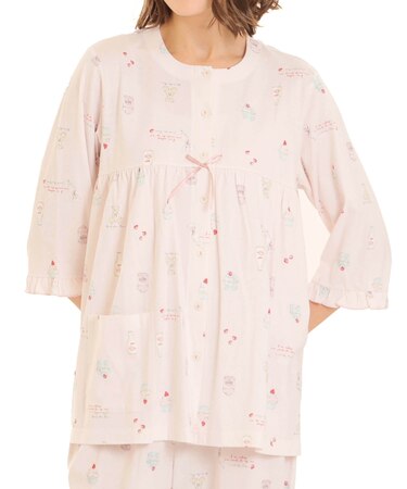 天竺スイーツベア7分袖パジャマ 上下セット ルームウェア 部屋着 綿100% お肌に優しい やわらか 着心地がいい スイーツ柄 お菓子 くま かわいい 大人可愛い おしゃれ