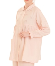 ダブルガーゼムジリボンシャツパジャマ 上下セット ルームウェア 部屋着 綿100％ お肌に優しい やわらか 着心地がいい 無地 ベーシック 上品 かわいい 大人可愛い おしゃれ