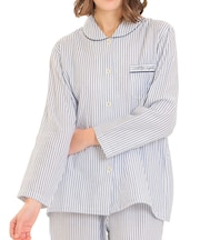 ダブルガーゼシンプルストライプシャツパジャマ 上下セット ルームウェア 部屋着 綿100％ お肌に優しい やわらか 着心地がいい ストライプ ベーシック 上品 かわいい 大人可愛い おしゃれ