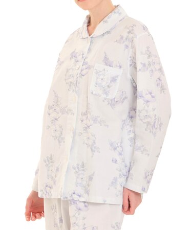 ダブルガーゼローズシャツパジャマ 上下セット ルームウェア 部屋着 綿100% お肌に優しい やわらか 着心地がいい 花柄 バラ 上品 かわいい 大人可愛い おしゃれ