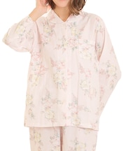 ダブルガーゼローズシャツパジャマ 上下セット ルームウェア 部屋着 綿100％ お肌に優しい やわらか 着心地がいい 花柄 バラ 上品 かわいい 大人可愛い おしゃれ