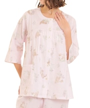 ダブルガーゼキャット7分袖パジャマ 上下セット ルームウェア 部屋着 綿100％ お肌に優しい やわらか 着心地がいい 猫柄 猫好き 上品 かわいい 大人可愛い おしゃれ