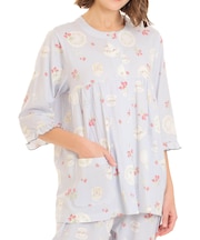 天竺ストロベリー7分袖パジャマ 上下セット ルームウェア 部屋着 綿100％ お肌に優しい やわらか 着心地がいい いちご 食器 上品 かわいい 大人可愛い おしゃれ