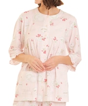 天竺ストロベリー7分袖パジャマ 上下セット ルームウェア 部屋着 綿100％ お肌に優しい やわらか 着心地がいい いちご 食器 上品 かわいい 大人可愛い おしゃれ