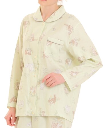 ダブルガーゼキャットシャツパジャマ 上下セット ルームウェア 部屋着 綿100％ お肌に優しい やわらか 着心地がいい 猫柄 猫好き 上品 かわいい 大人可愛い おしゃれ