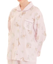 ダブルガーゼキャットシャツパジャマ 上下セット ルームウェア 部屋着 綿100％ お肌に優しい やわらか 着心地がいい 猫柄 猫好き 上品 かわいい 大人可愛い おしゃれ