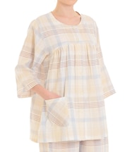 ダブルガーゼマドラスチェック7分袖パジャマ 上下セット ルームウェア 部屋着 綿100％ お肌に優しい やわらか 着心地がいい チェック柄 ベーシック 上品 かわいい 大人可愛い おしゃれ