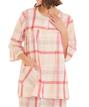 ダブルガーゼマドラスチェック7分袖パジャマ 上下セット ルームウェア 部屋着 綿100％ お肌に優しい やわらか 着心地がいい チェック柄 ベーシック 上品 かわいい 大人可愛い おしゃれ