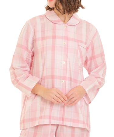 ダブルガーゼマドラスチェックシャツパジャマ 上下セット ルームウェア 部屋着 綿100％ お肌に優しい やわらか 着心地がいい チェック柄 ベーシック 上品 かわいい 大人可愛い おしゃれ