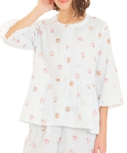 ダブルガーゼマカロンペプラムパジャマ 上下セット ルームウェア 部屋着 綿100％ お肌に優しい やわらか 着心地がいい スイーツ柄 お菓子 上品 かわいい 大人可愛い おしゃれ