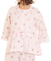 ダブルガーゼマカロンペプラムパジャマ 上下セット ルームウェア 部屋着 綿100％ お肌に優しい やわらか 着心地がいい スイーツ柄 お菓子 上品 かわいい 大人可愛い おしゃれ