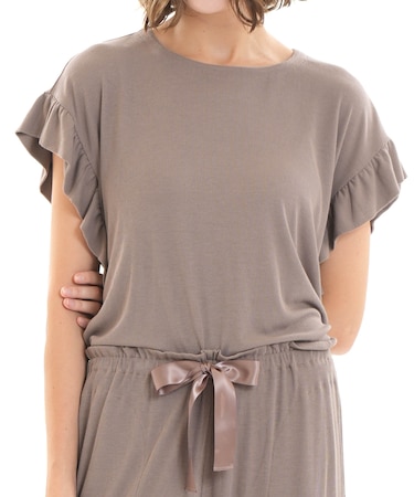 接触冷感リブニットドロップショルダーセットアップ 上下セット パジャマ 部屋着 ルームウェア 無地 シンプル 旅行 シワになりにくい 着心地がいい やわらか 楽ちん 涼しい 大人かわいい おしゃれ