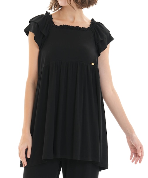 接触冷感リブニットフリルパジャマ 上下セット セットアップ 部屋着 ルームウェア 無地 シンプル パット付き 旅行 シワになりにくい 着心地がいい やわらか 楽ちん 涼しい 大人かわいい おしゃれ