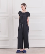 接触冷感リブニットオールインワン パジャマ 部屋着 ルームウェア 無地  旅行 シワになりにくい 着心地がいい やわらか 楽ちん 涼しい 大人かわいい おしゃれ 綺麗見え