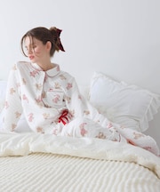 裏綿接結(綿入り)スリーピーベアシャツパジャマ 上下セット ルームウェア 部屋着 綿混 肌に優しい 着心地がいい あったか くま テディベア 上品 おしゃれ 大人可愛い