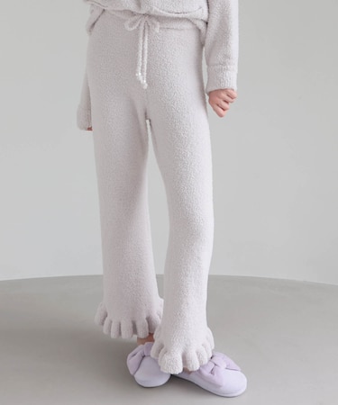 モールニットパールリボンボトムス 単品パンツ ボトム ルームウェア 部屋着 あったか 着心地がいい パール フリル 上品 おしゃれ 大人可愛い