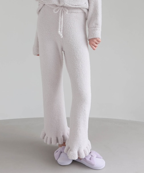 モールニットパールリボンボトムス 単品パンツ ボトム ルームウェア 部屋着 あったか 着心地がいい パール フリル 上品 おしゃれ 大人可愛い