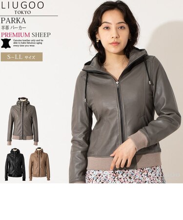 本革 レザーハイネックパーカー レディース リューグー PRK01LB