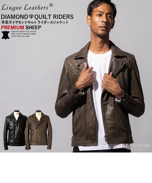 LiugooLeathers ダブルライダース ラムレザー 羊革 4 ブラック 楽天