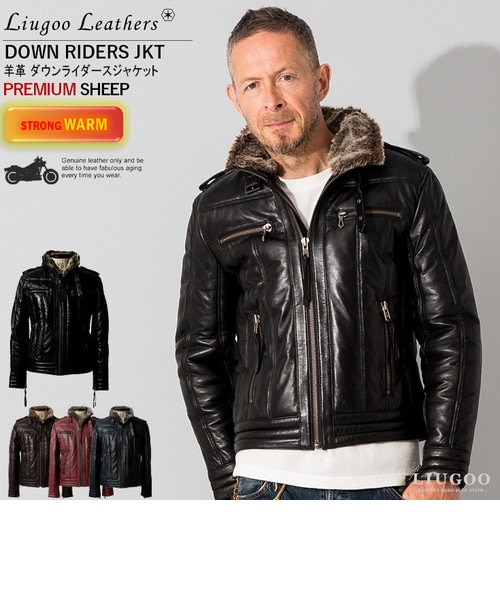 リューグー（LIUGOO）/Liugoo Leathers 本革 ウィングネック ダウンライダース メンズ WNG12A 本革 ウィングネック ダウンライダース メンズ リューグーレザーズ