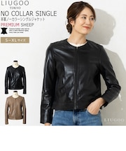 LIUGOO 本革 ノーカラーシングルジャケット レディース リューグー SRN04LA