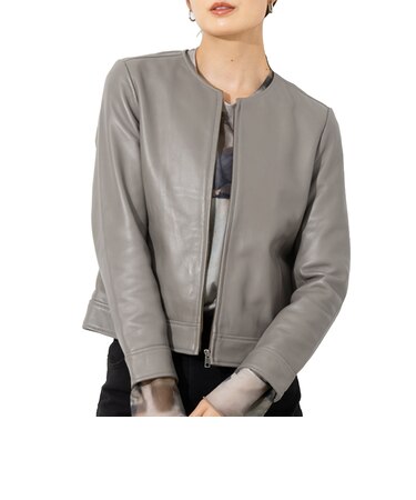 LIUGOO 本革 ノーカラーシングルジャケット レディース リューグー SRN04LA