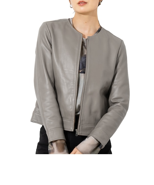 LIUGOO 本革 ノーカラーシングルジャケット レディース リューグー SRN04LA