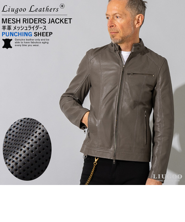 Liugoo Leathers 本革 メッシュレザー シングルライダースジャケット SRS15A
