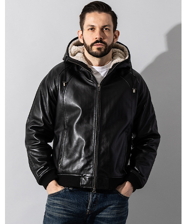 Liugoo Leathers 本革 着脱ボアライナー付防寒レザーパーカー メンズ PRK08A