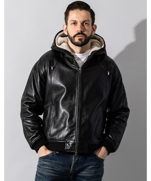 Liugoo Leathers 本革 着脱ボアライナー付防寒レザーパーカー メンズ PRK08A