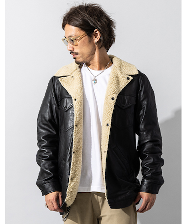 Liugoo Leathers 本革 総ボア レザーランチコート メンズ COT25A